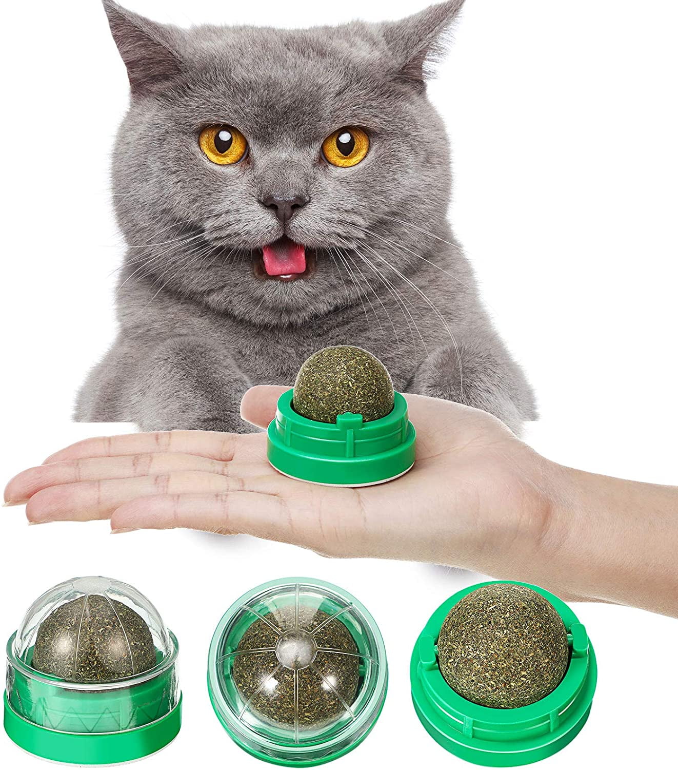 4 Pieces Catnip Wall Balls for Indoor Cats Rotatable SelfAdhesive Catnip Edible Licking Balls