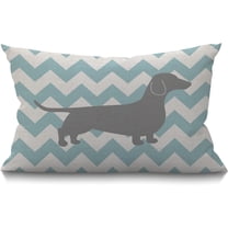 Dachshund Dog Pillow Dachshund Pattern Dog Teal Waves Striped Cotton Linen Cushion Cover Oblong Rectangle Pillow Cases for Men Women Boys Girls Kids Pillowcase Sofa Bedroom Livingroom 12x20 inch