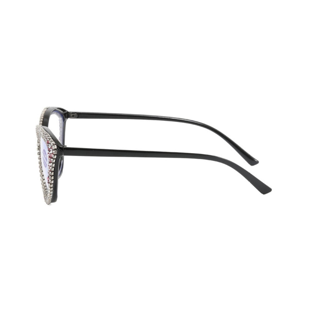 2 Pairs of Ladies Handmade Diamond Reading Glasses 1.50 Women Black Frame Elegant Anti-blue Light Cat Eye Readers +1.50 Strength