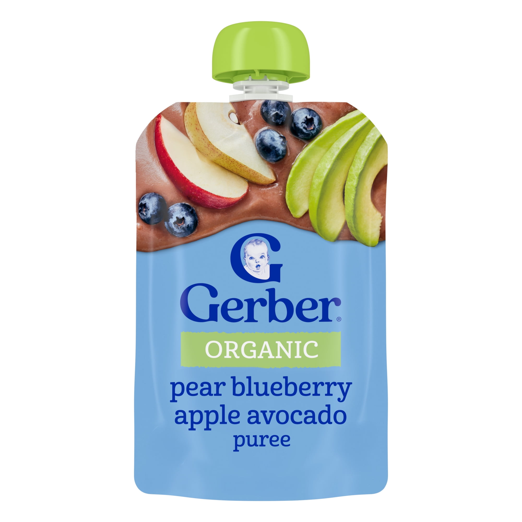 Gerber Organic Stage 2 Baby Food Puree, Pear Blueberry Apple Avocado, 3.5 oz Pouch