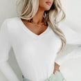 thumbnail image 4 of idosla Deep V Neck Long Sleeve Shirts for Women Sexy Slim Fitted T Shirt Tops (White, M), 4 of 7