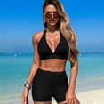 thumbnail image 4 of Esaierr S-XL Female Bikini Sets Deep V-Neck Solid Color Swimwear for Womens Summer Fallow Bathing Suit, 4 of 9