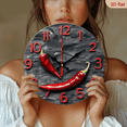 thumbnail image 2 of 2D Flat 1pc 10Inch Wooden 1pc Chili Pepper Wall Clock - Modern Farmhouse Decor with Red Chili Peppers, Silent Non-Ticking Movement, Artificial Wood - for Living Room, Kitchen, Office, 2 of 7