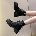 thumbnail image 4 of Black Ladies Round Toe Lace Up Boots With Low Heel For Everyday Wear, 4 of 9