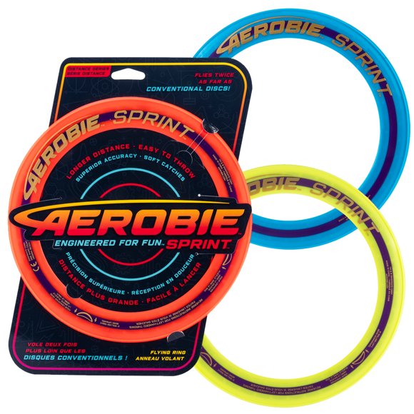 Aerobie Sprint Bague Volante - Diamètre de 10”, Disque Volant à Bord en Caoutchouc Souple (les Couleurs et styles Peuvent Varier)