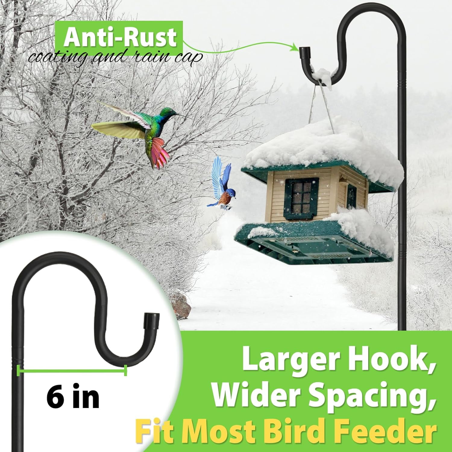 Yeyebest 94" Shepherds Hook with 5 Prongs 4/5" Sliced Pole Base