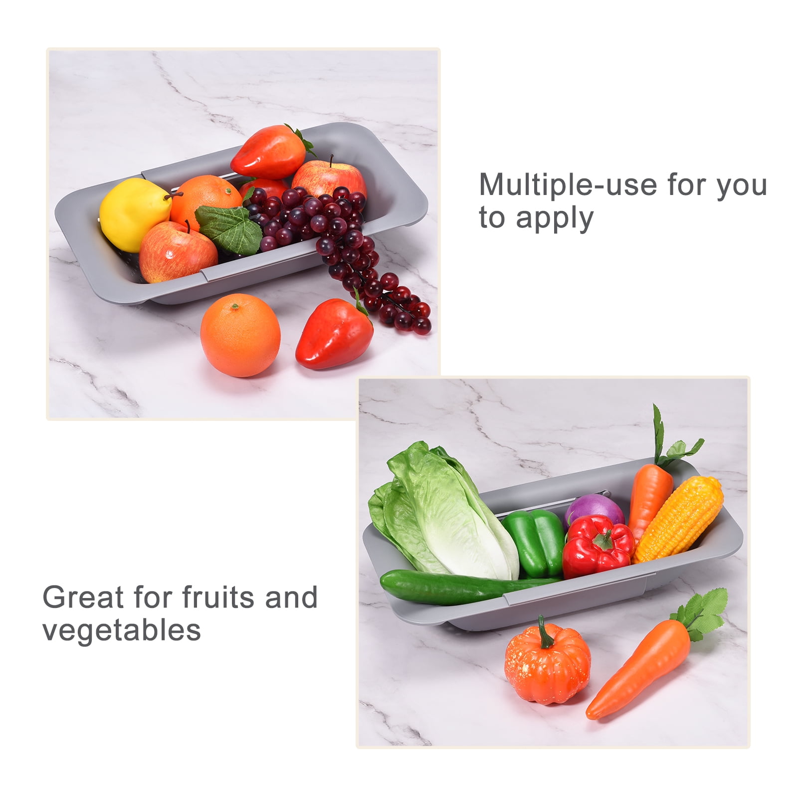 Unique Bargains Collapsible Food Colander Kitchen Plastic Basket for Food 2 Pcs Gray, Green