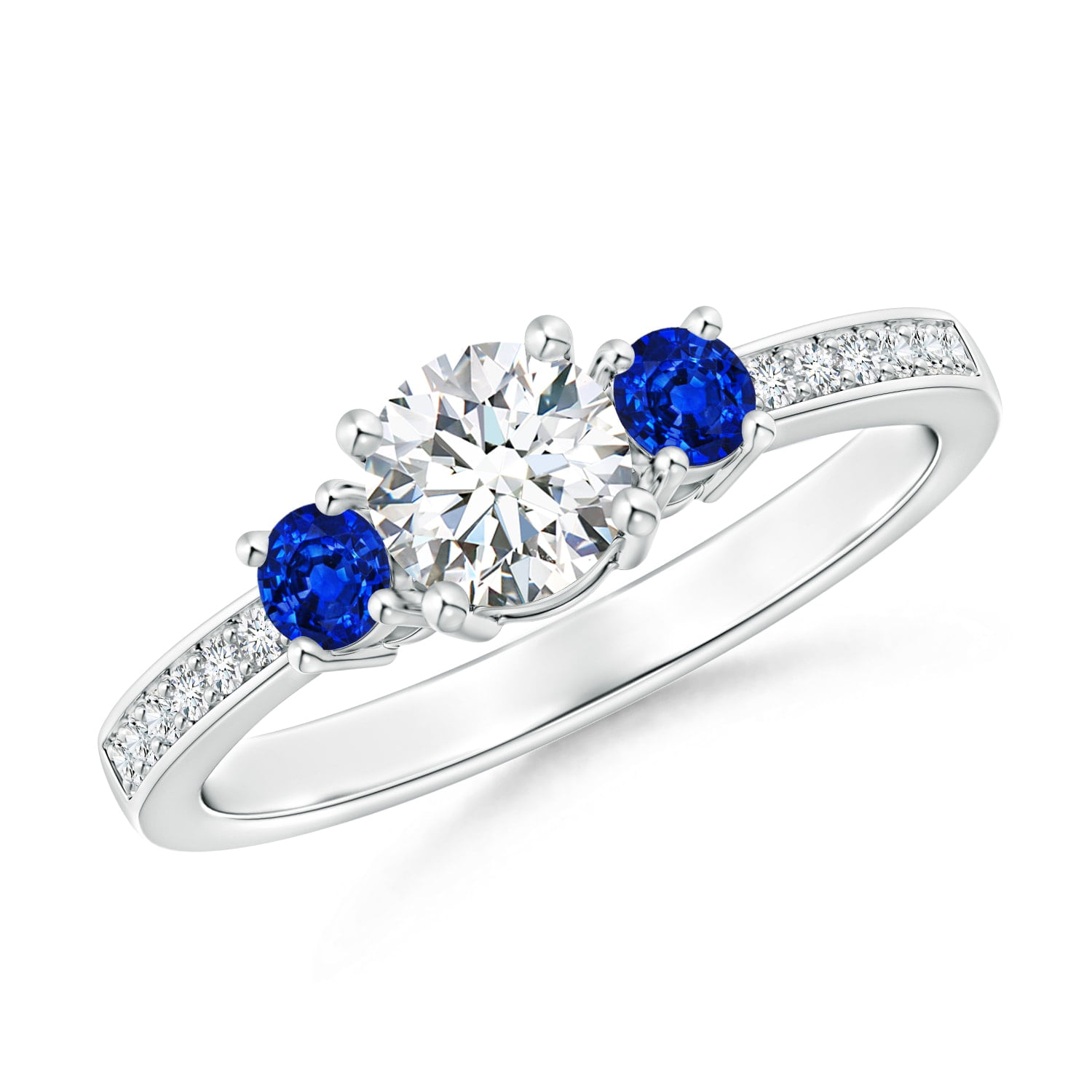 Angara - April Birthstone Ring - Classic Three Stone Diamond and Blue ...