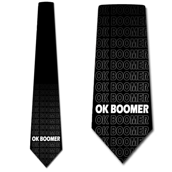 Ok Boomer - Black Necktie Mens Tie by Three Rooker