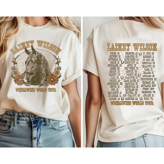 Lainey Wilson Whirlwind World Tour Derby Natural Tshirt Goldengate