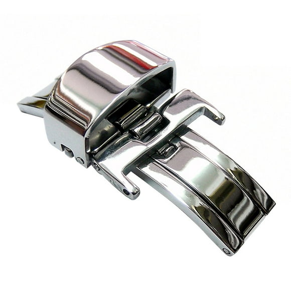 Hebilla de reloj de acero inoxidable con botón pulsador y cierre desplegable para correa de reloj de 22 mm.