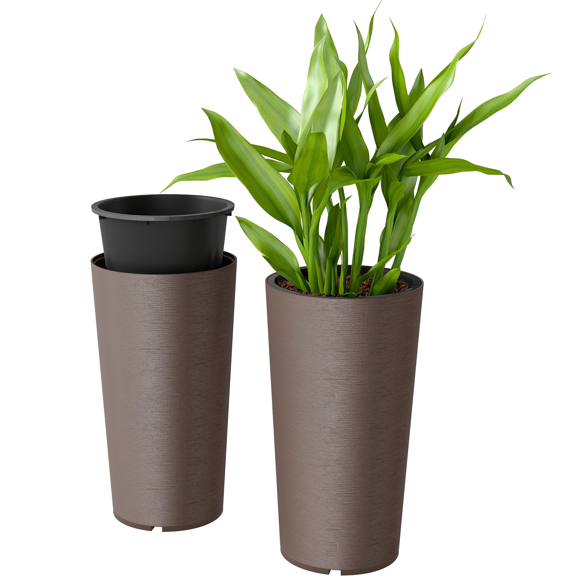 Outsunny 29 Inch Outdoor Planter, Weather and UV Resistant Stackable Large Planters, Brown