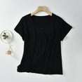 thumbnail image 3 of TKLPEHG Womens Short Sleeve T Shirts Button Crew Neck Pleated Tshirts Casual Loose Fitted Classic Solid Color Tshirt Summer Basic Tops Womens Clothes (Black,XL), 3 of 6