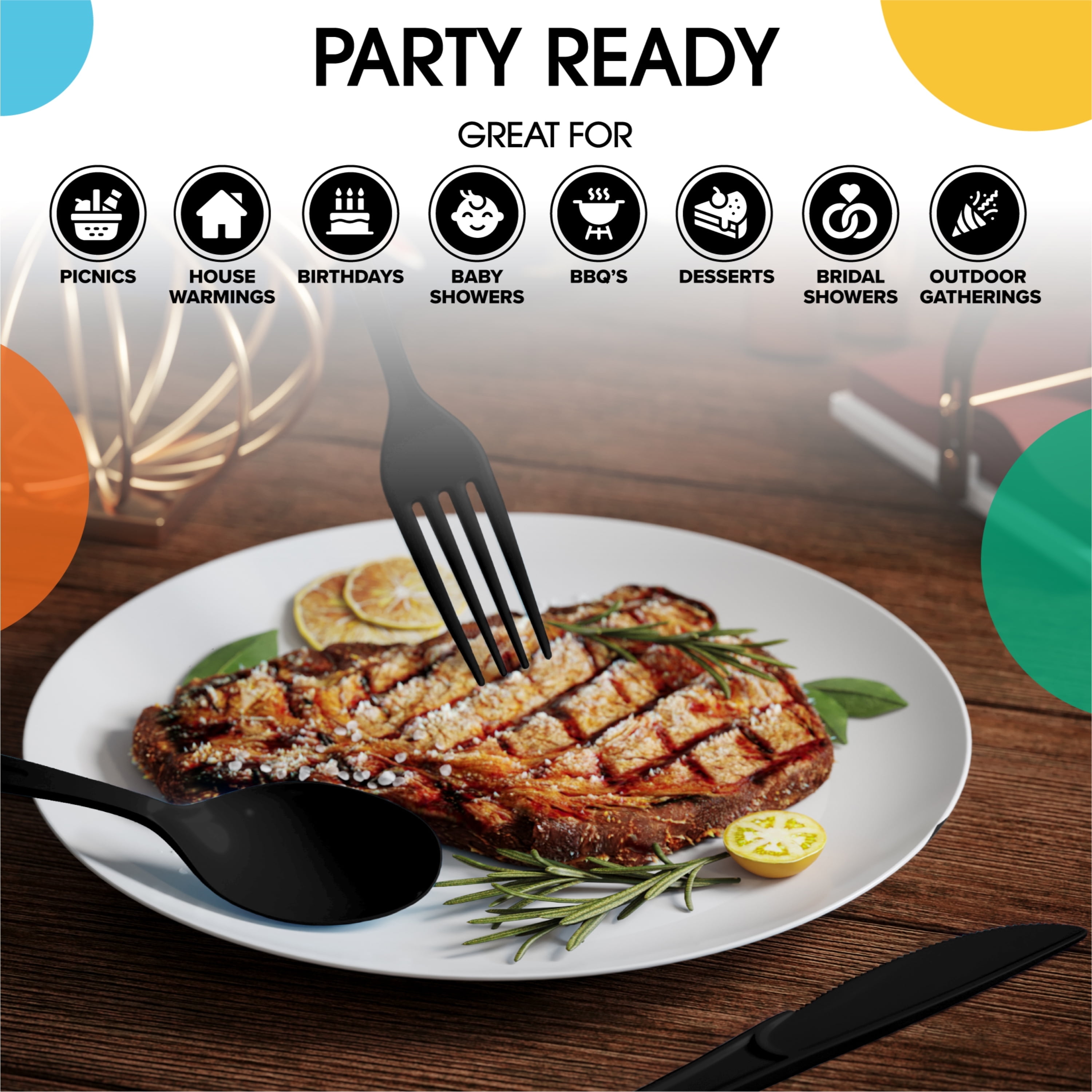Exquisite Disposable Knives - 100 Black Plastic Knives - Black Party Supplies