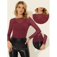 thumbnail image 2 of Blusa de Fiesta Transparente Allegra K Manga Larga Vino Rojo S, 2 of 4