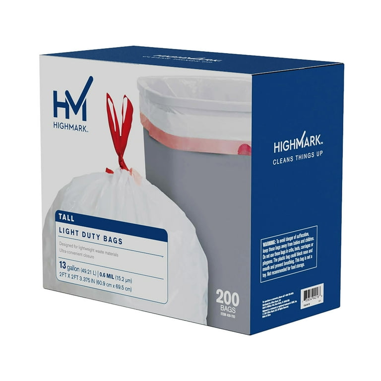 Highmark Tall 0.6 mil Drawstring Kitchen Trash Bags 13 Gallon 27.375 x 24  White Box Of 200 - Office Depot