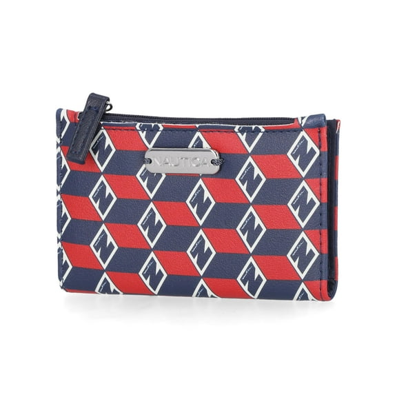 Nautica High Tide Small Wallet for Women, RFID Blocking Slim Credit Card Holder with Zipper Coin Pocket, Bifold Compact Wallet with ID Window, Americana