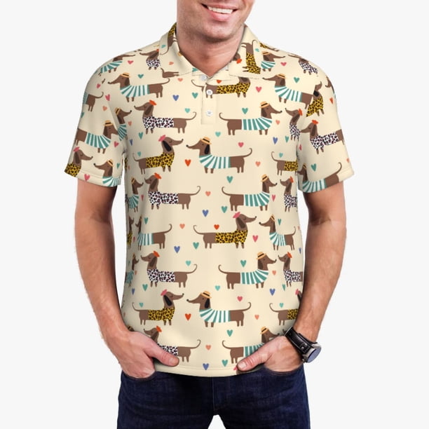 Balery Dachshund Dog Camisa Polo de Hombre con Estampado, de Manga Corta y Tejido Medio, Camisa Tipo Golf Polo-Medium