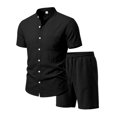 thumbnail image 6 of Maqroz 2 Piece Linen Shorts Set for Men Button Down Short Sleeve Shirt Elastic Waist Shorts Fashion Solid Casual Breathable Daily Wear with Pockets, 6 of 9