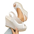 thumbnail image 4 of Hurxie Womens Wedge Sandals Peep Toe Espadrilles Platform Ankle Strap Slingback Comfort Summer Dressy Shoes Beige 40, 4 of 7