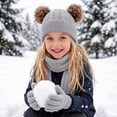 thumbnail image 5 of Sentuca Kids Winter Hat Gloves Scarf Set, Girls Boys Hat Beanie Pom Knitted Scarves Cute Bear Ear Warm Accessory Gray Size 3-12Y, 5 of 6