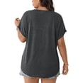 thumbnail image 2 of Mengpipi Women's Tops Summer Short Sleeve V-Neck Rolled Sleeve Silver Button Solid Casual Shirt 1X-4X, 2 of 9