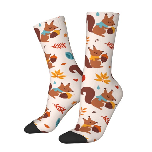 Fotbe Forest Squirrel Nuts Calcetas Largas con Estampado para Hombre y Mujer – Calcetas de Compresión Transpirables y Elásticas, Viajar y Uso Diario Talla 5-11