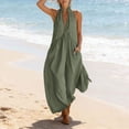 thumbnail image 2 of Women's Cotton Loose Wide Leg Jumpsuit, Deep V Neck Sleeveless with Side Pockets, Casual Summer Beach Wear, Long Pants | VerBelle,Army Green L, 2 of 8