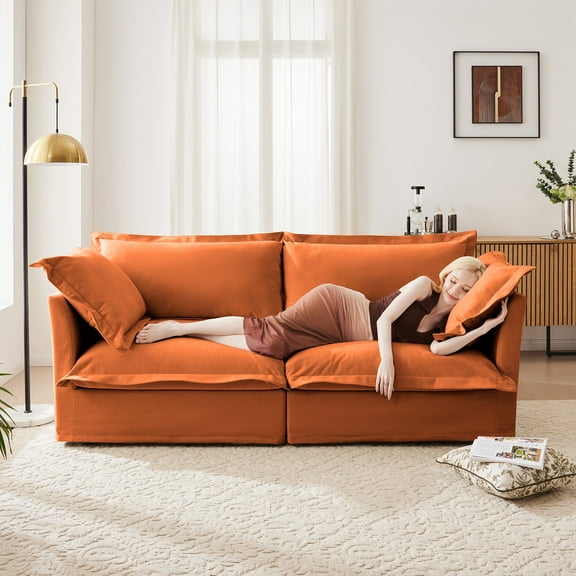 83.4" WOversized Upholstered Chenille Loveseat Sofa, 77" Wide Deep Seat Couch with Removable Washable Covers, for Living Room or Small Apartments,Orange