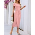 thumbnail image 2 of MEROKEETY Womens 2026 Boat Neck Cap Sleeve Ruched Bodycon Midi Party Dress pink l, 2 of 4
