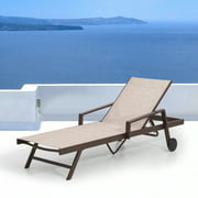 Pellebant Beige All Weather Adjustable Aluminum Patio Chaise Lounge Chair with 2 Wheels