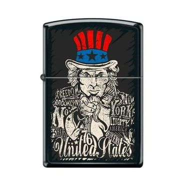 Zippo Lighter-Personalized Custom Message Engraved on Backside Uncle Sam Black Matte Windproof Lighter #Z5500
