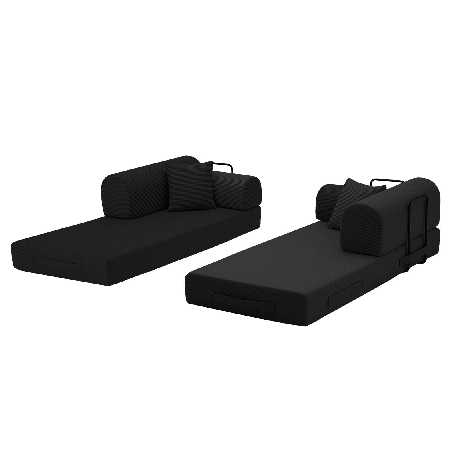 Hommoo Modern Convertible Sleeper Sofa Couch Bed, Compressed Corduroy Fabric Floor Sofa Couch with Fixed-Shape Frame, Black