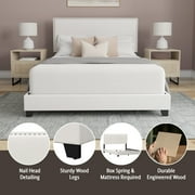 Willow Nailhead Trim Upholstered Full Bed, White Faux Leather