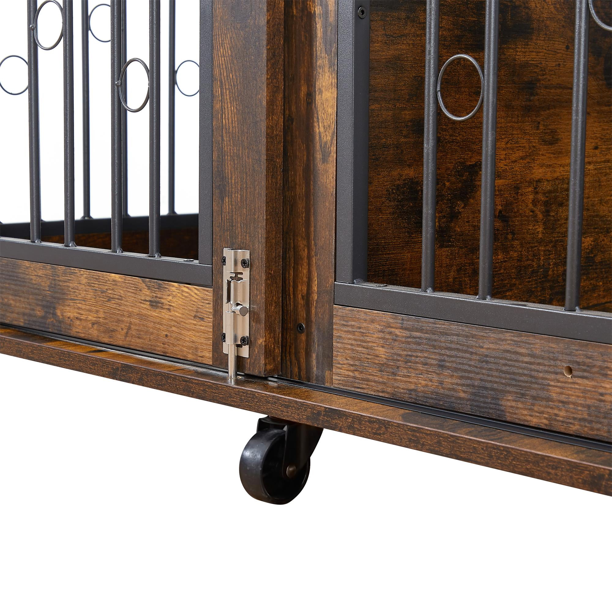Pefilos 43" Sliding Door Dog Crate with Partition for Two Puppies, Furniture Style Dog Cage with Wheels, Dog House Kennel for Indoor Dogs, Brown Pefilos 43" Sliding Door Dog Crate with Partition for Two Puppies, Furniture Style Dog Cage with Wheels, Dog House Kennel for Indoor Dogs, Brown