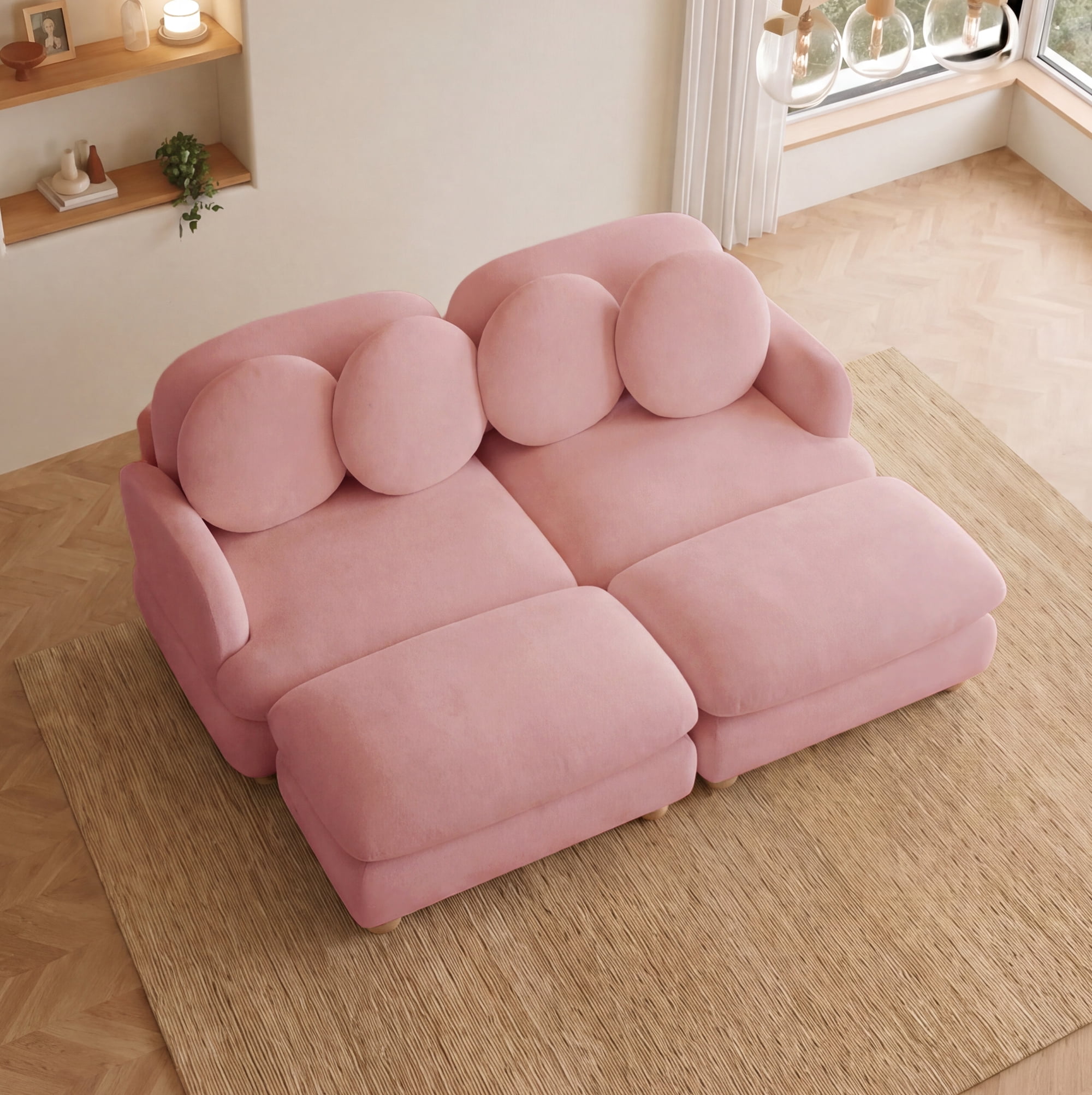 68" 4 Seater Comfy Chenille Modular Sectional Sofa Couch with 4 Throw Pillows and 2 Ottoman