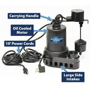Superior Pump 92372 1/3 HP Thermoplastic Submersible Sump Pump with Vertical Float Switch, Black, 9.25” x 6.25” x 11.75”
