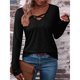 thumbnail image 4 of Camiseta de Larga con Cuello en V para Mujer, Estilo Casual, Cómoda, Elástica, de Color Liso. Negro L, 4 of 6