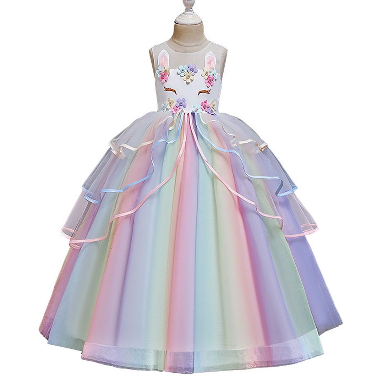 Eledobby Girls Dress Unicorn Princess Dress Costume Halloween Mesh Tulle Birthday Party Cosplay Dress Up Clothes