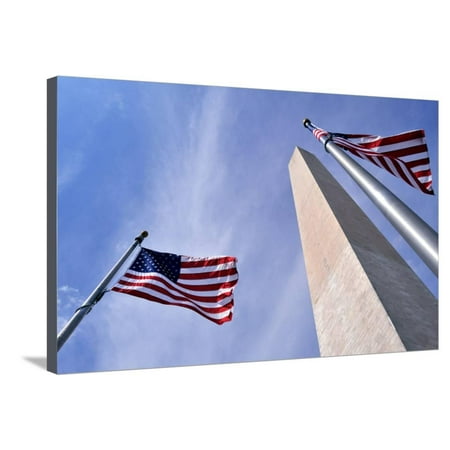American Flags Surrounding the Washington Memorial on the National Mall in Washington Dc. Stretched Canvas Print Wall Art By