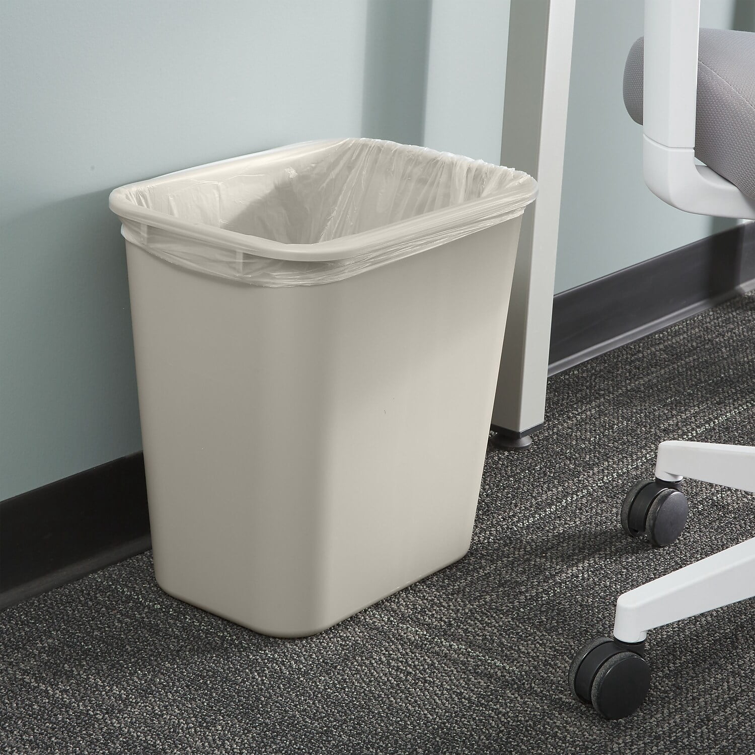 Staples COASTWIDE Indoor Trash Can w/out Lid Beige Soft Plast 7 Gal CW56430