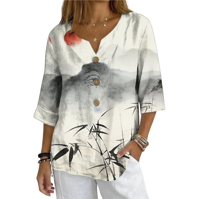 Xuyuer Solid Button Shirt Blouse - Women's Fashion Loose Female Neck T-Shirt Style Top for Smart Casual Office Wear, Weekend Brunch Outings & Effortless Minimalist Everyday Style