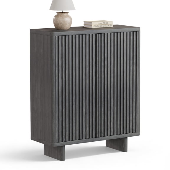 Modern Hallway Shoe Bench Cabinet, 31.6" 5-Tier Fluted Door Entryway Organizer with Adjustable Storage Shelf