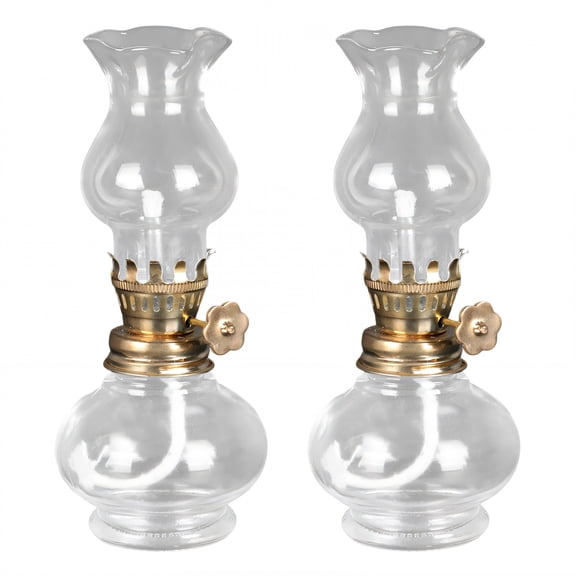 HIBIBUD Glass Oil Lamp 2 Pack, Retro Kerosene Table Lamp with Gold Accents, Easy Ignition Decorative Lighting for Indoor Dining, Reading Nook, and Emergency Power Outage