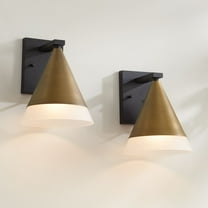 Possini Euro Design Leo 10" High Modern Outdoor Wall Light Fixture Mount Porch House Set of 2 Sand Black and Brass Finish