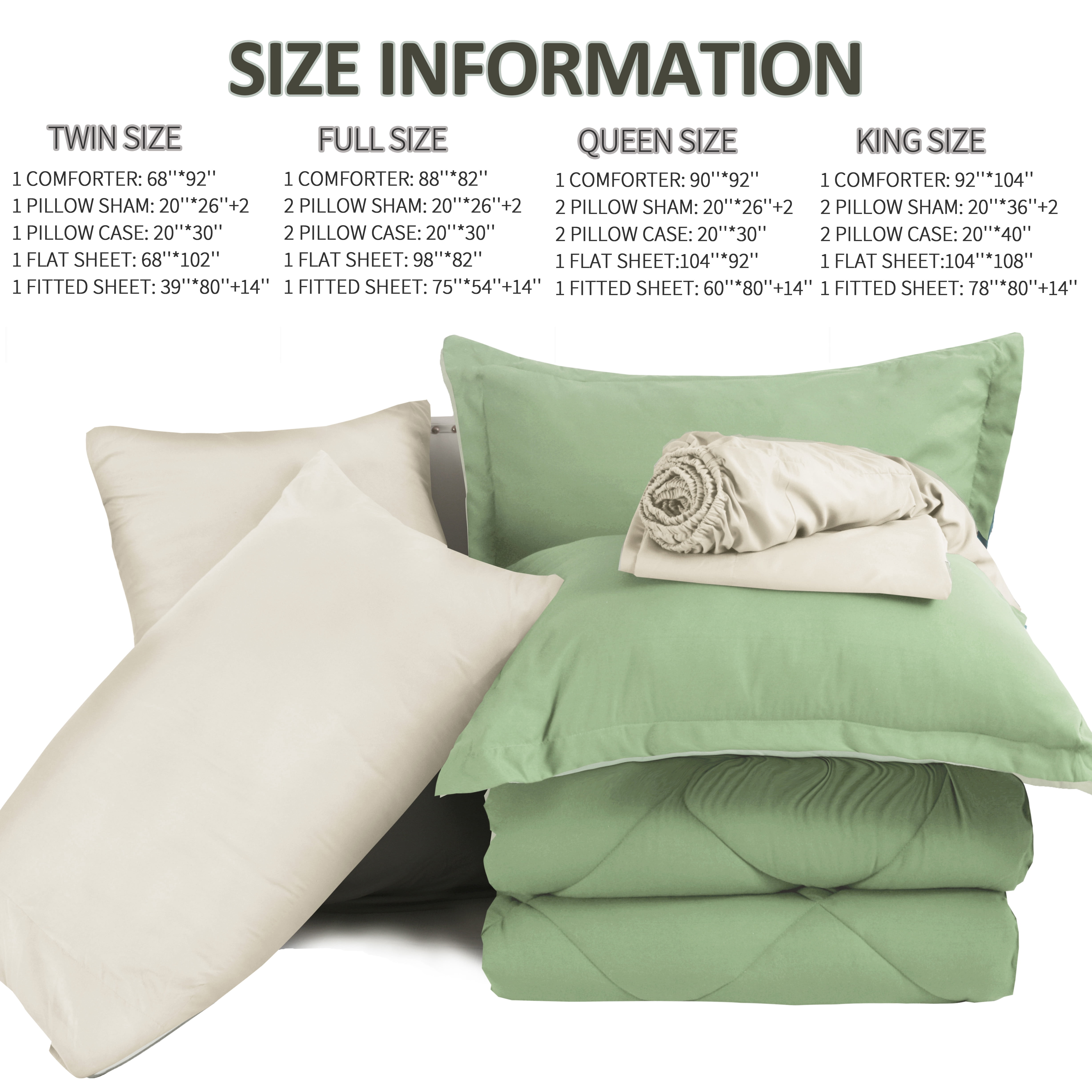 HIG 7 Piece Reversible Full Comforter Set - Sage Quilted Down Alternative Bedding All Season Super Soft Microfiber Bed in a Bag Includes Sheets Pillowcases Shams