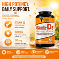 thumbnail image 3 of Sunshine Naturals Vitamin D3 10000 IU (250 mcg) Softgels, Vitamin D Supplement for Bone & Immune Health, 100 Count, 3 of 7