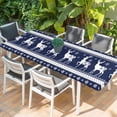 thumbnail image 2 of Christmas Elk Table Cloths for 8 Foot Rectangle Tables, Xmas Snowflakes Vintage Navy Blue Geometric Art Patio Waterproof Elastic Fitted Tablecloths, Washable Rectangular Table Cover for Camping, 2 of 8