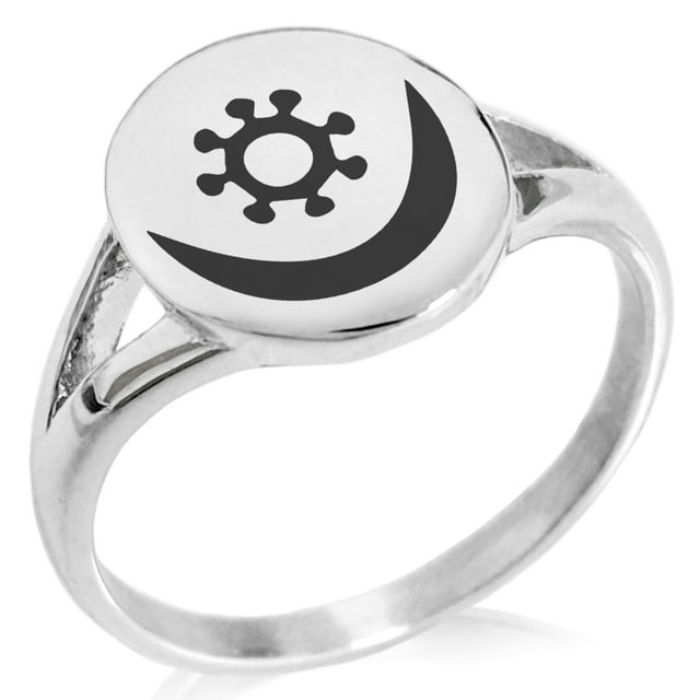 Stainless Steel Aztec Harmony Rune Minimalist Oval Top Polished Statement Signet Ring