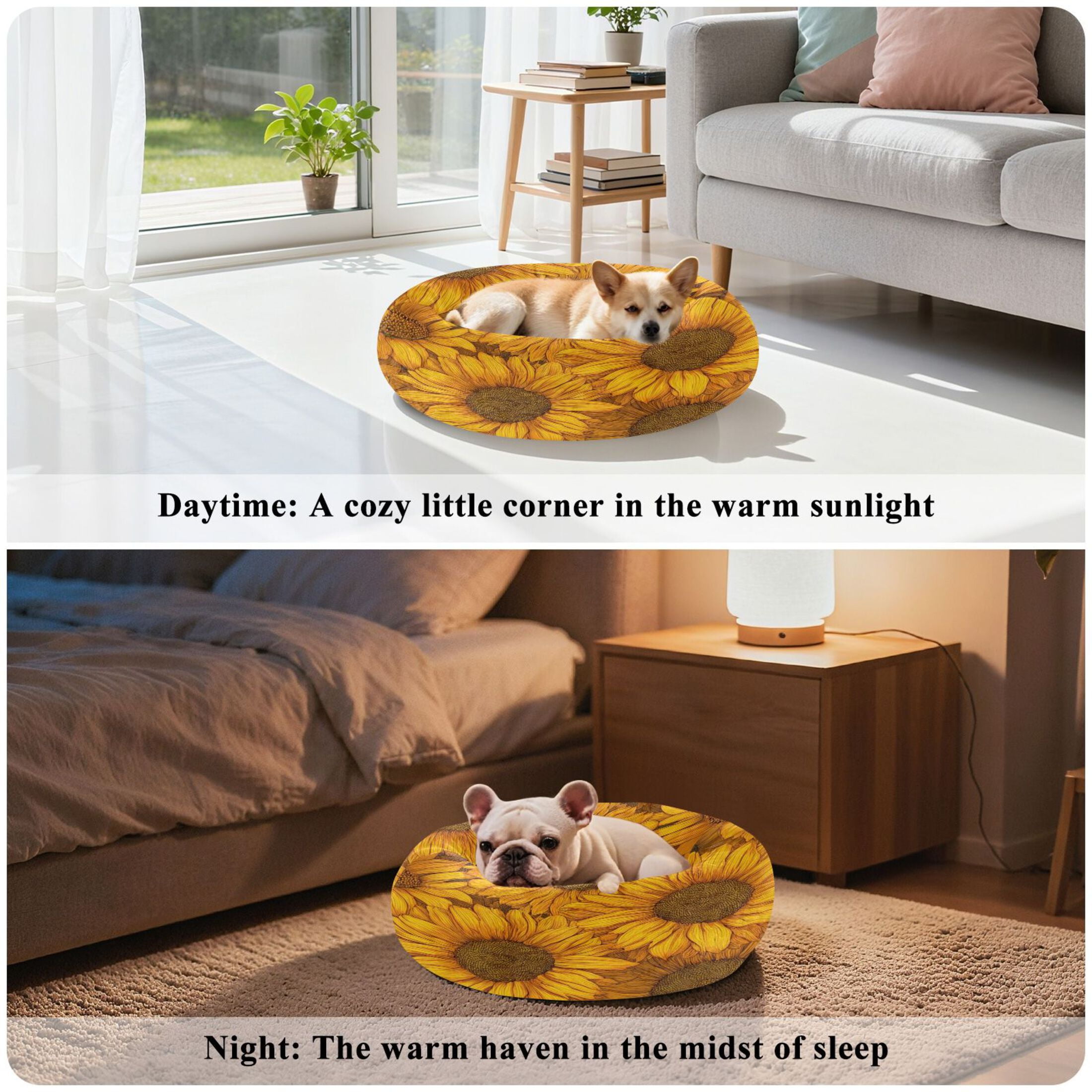 Iauyy Pet Couch Donut Cat Bed for Indoor Cats/Small Dogs Washable & Machine with Non-slip Bottom Calming Cat Furniture, Add Vitality (M)